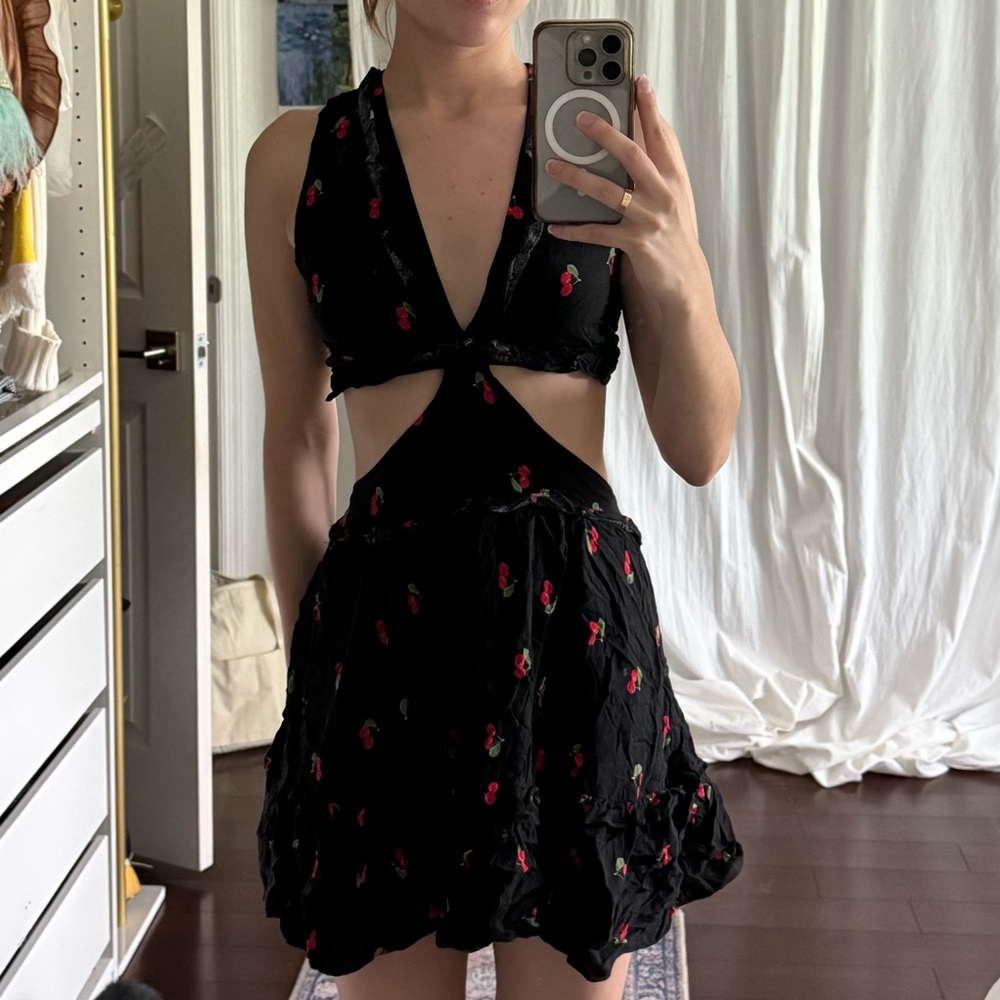 Black Cutout Floral Mini Dress